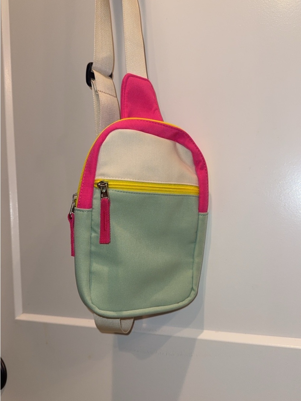 Canvas Colorblock Crossbody Sling Bag - Pink, Cream & Mint